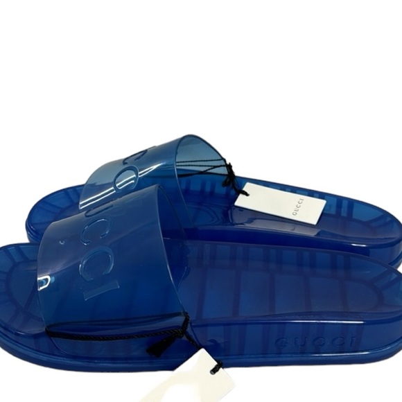 GUCCI NWT MEN’S BLUE SLIDES SANDALS SIZE 11 MADE IN ITALY LUXURY - Picture 4 of 10